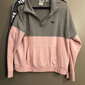 PINK Victoria's Secret Gray and Pink Quarter-Zip Sweater
